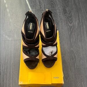 Fendi Brown and  Tan Strappy Heels